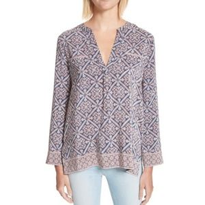 NEW Joie Teo B bohemian silk top dark navy small